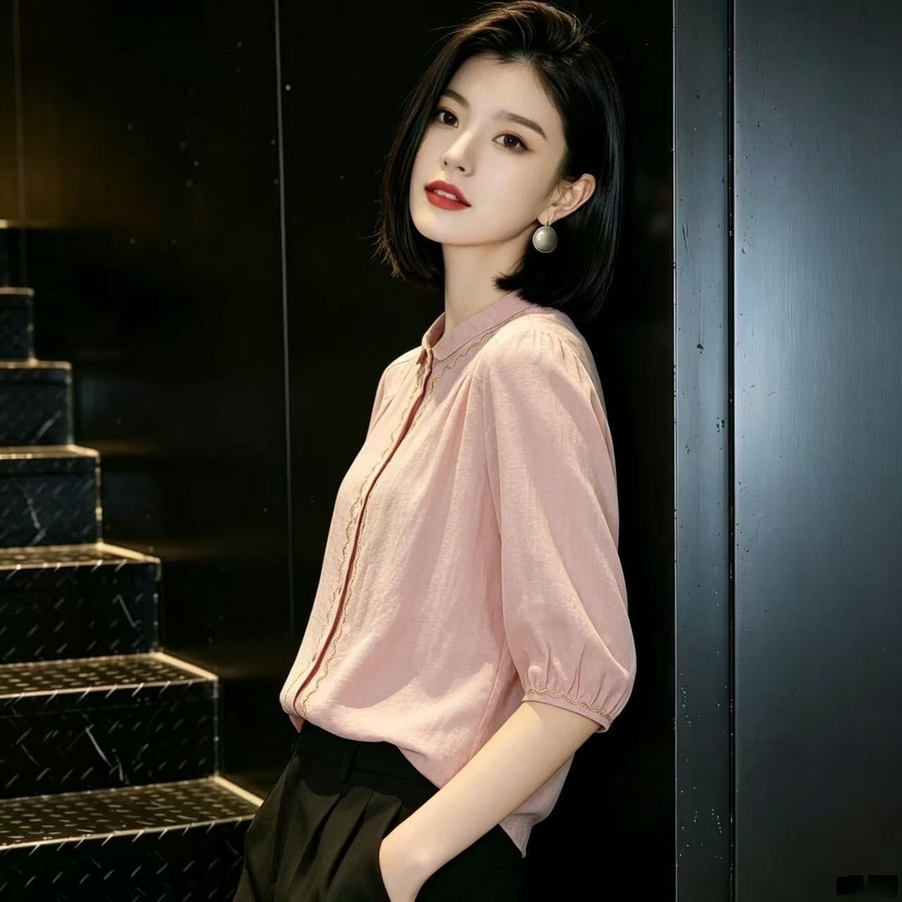 2026 새로운 여름 얇은 스타일 자수 면 린넨 셔츠 연령 감소 외국 가스 5 점 소매 맨위 여성 이미지 4