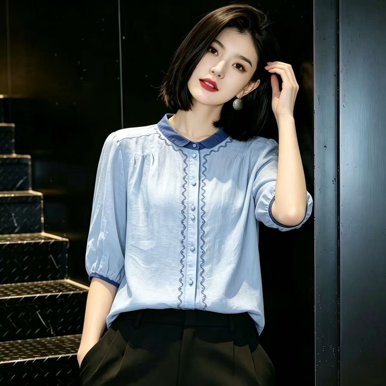 2026 새로운 여름 얇은 스타일 자수 면 린넨 셔츠 연령 감소 외국 가스 5 점 소매 맨위 여성 상세 이미지 7