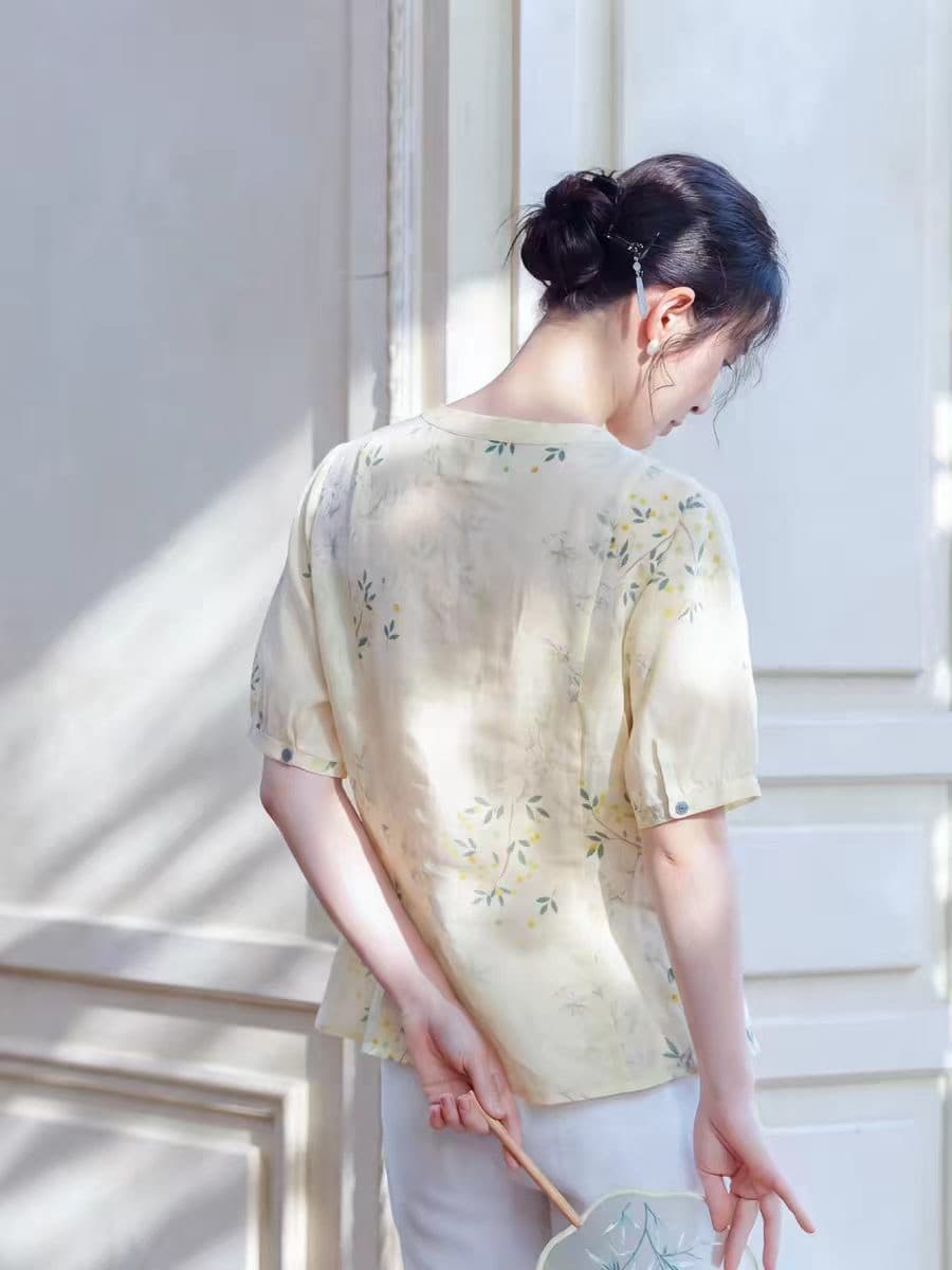 모방 라미 프린트 셔츠 여성용 짧은 소매 몸매 가꾸기 디자인 센스 2026 여름 새로운 여성 의류 품격 우아함 맨위 이미지 4