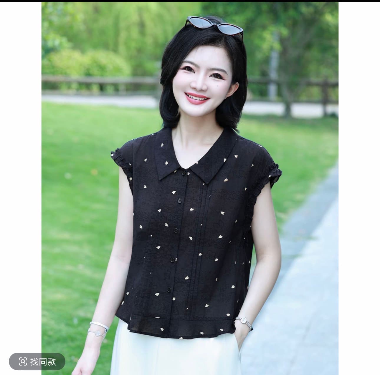패션 다용도 하트 프린트 민소매 셔츠 여름 외국 가스 여성 셔츠 이미지 3