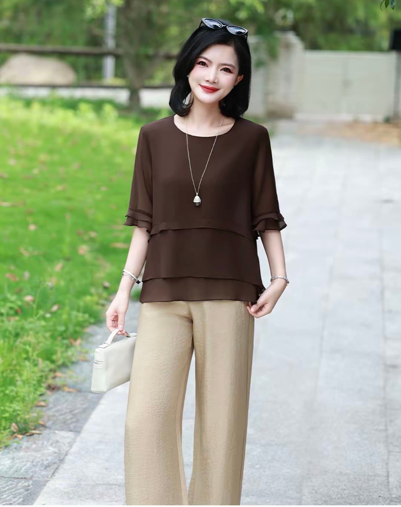 2026 새로운 루즈핏 슬림해 보이는 표지 미트볼 칼라 레이스 5 점 소매 작은 셔츠 여성 여름 얇은 스타일 출퇴근 맨위 상세 이미지 7