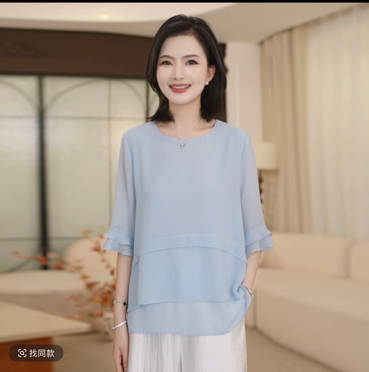 2026 새로운 루즈핏 슬림해 보이는 표지 미트볼 칼라 레이스 5 점 소매 작은 셔츠 여성 여름 얇은 스타일 출퇴근 맨위 상세 이미지 8