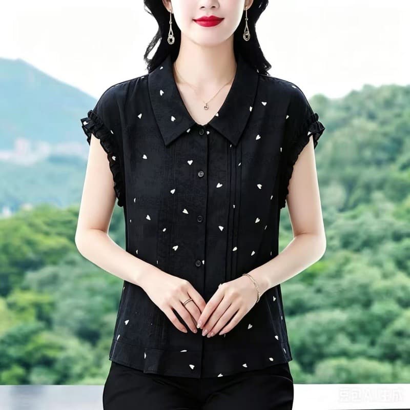 2026 새로운 패션 다용도 하트 프린트 민소매 셔츠 여름 외국 가스 여성 셔츠 이미지 3
