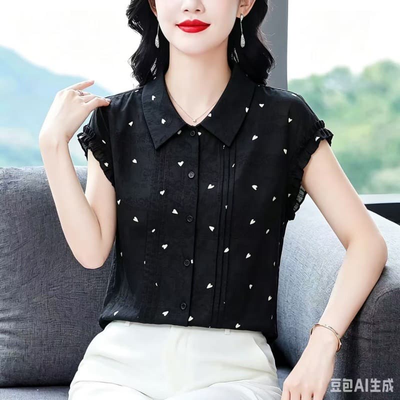 2026 새로운 패션 다용도 하트 프린트 민소매 셔츠 여름 외국 가스 여성 셔츠 상세 이미지 4