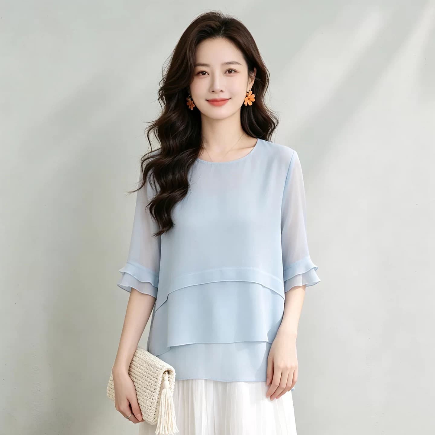 2026 새로운 루즈핏 슬림해 보이는 표지 미트볼 칼라 레이스 5 점 소매 작은 셔츠 여성 여름 얇은 스타일 출퇴근 맨위 이미지 5