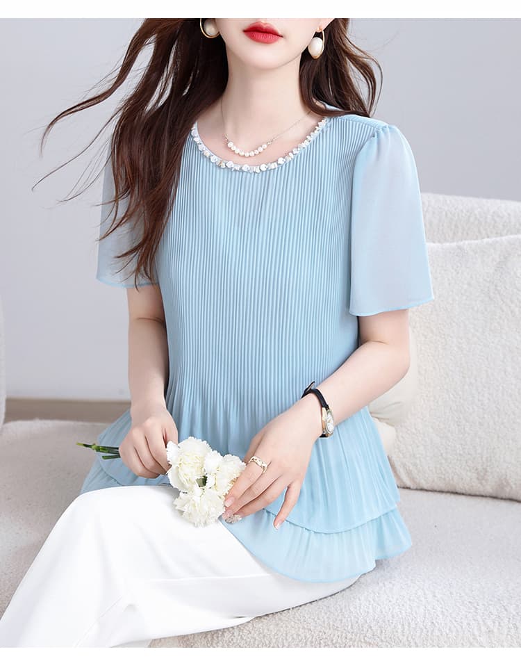 실사 2026 새로운 루즈핏 슬림해 보이는 표지 미트볼 칼라 레이스 5 점 소매 작은 셔츠 여성 여름 얇은 스타일 맨위 상세 이미지 25