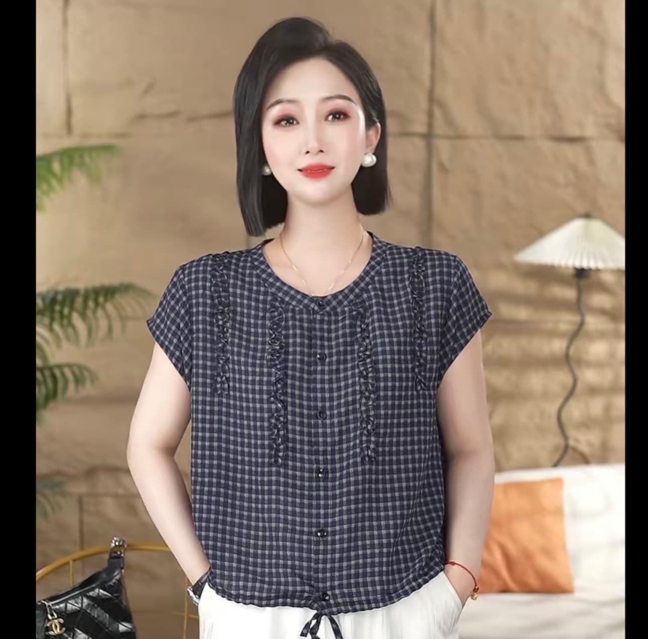 여름 새로운 체크무늬 레이스 밑단 펌프 로프 셔츠 품격 맨위 패션 다용도 좋아 보인다. 불 투수 고기 연령 감소 이미지 2