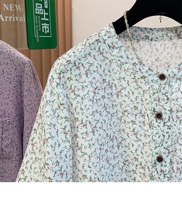 실사 문예 이중층 면사 프린트 라운드 넥 반팔 셔츠 빅 사이즈 여름 루즈핏 슬림해 보이는 다용도 맨위 여성 상세 이미지 12
