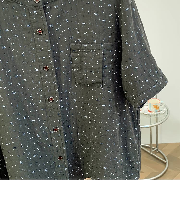 실사 문예 이중층 면사 프린트 라운드 넥 반팔 셔츠 빅 사이즈 여름 루즈핏 슬림해 보이는 다용도 맨위 여성 상세 이미지 35