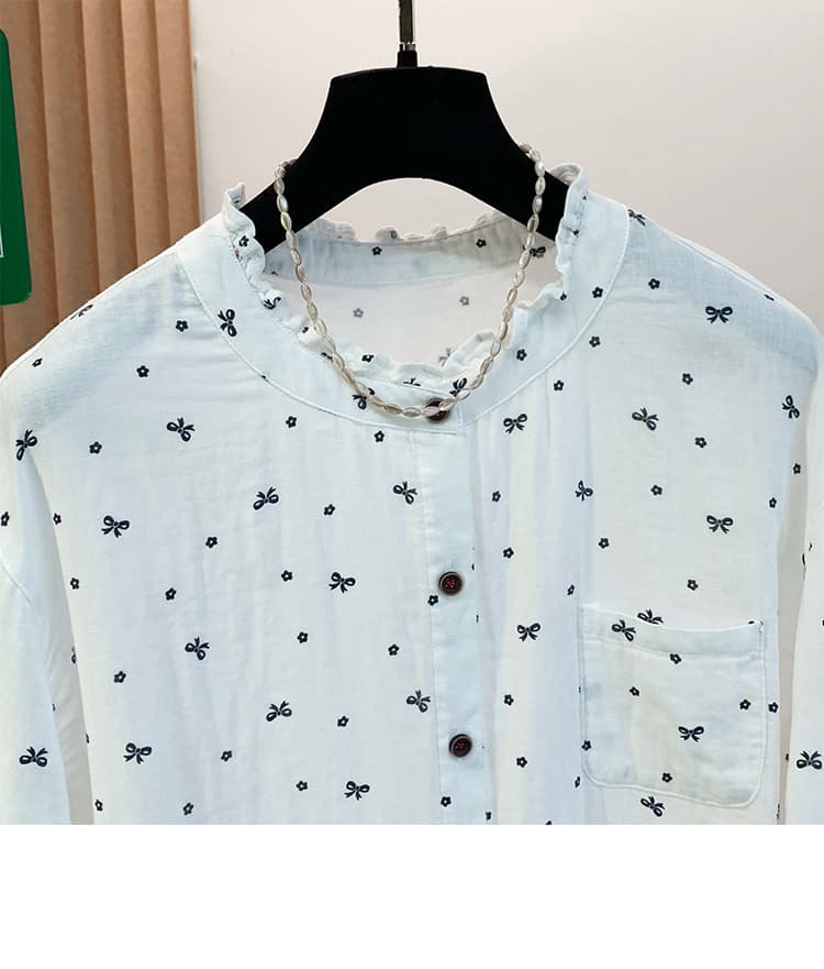 실사 문예 팬 곰팡이 고리 이중층 면사 반팔 여성 셔츠 여름 새로운 캐주얼 다용도 셔츠 맨위 상세 이미지 12
