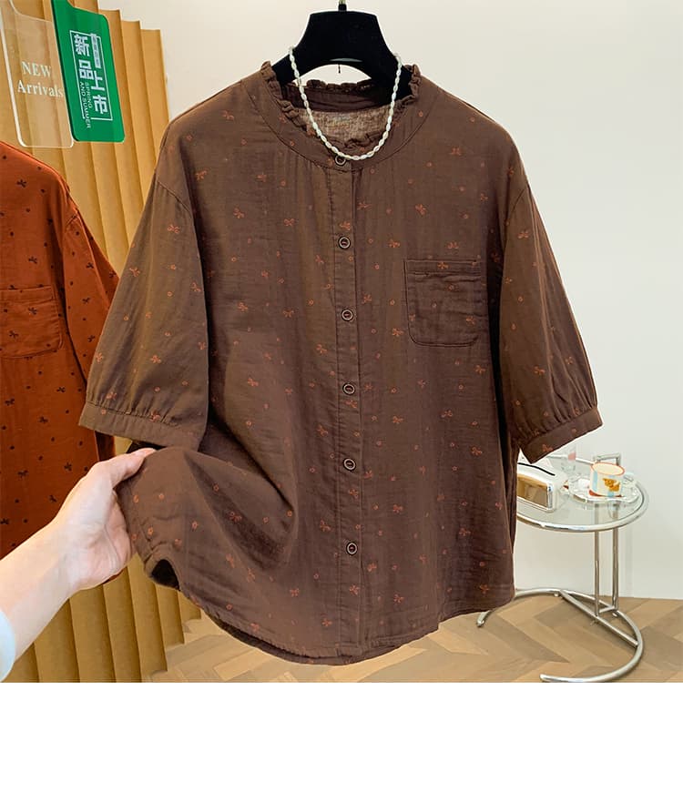 실사 문예 팬 곰팡이 고리 이중층 면사 반팔 여성 셔츠 여름 새로운 캐주얼 다용도 셔츠 맨위 상세 이미지 27