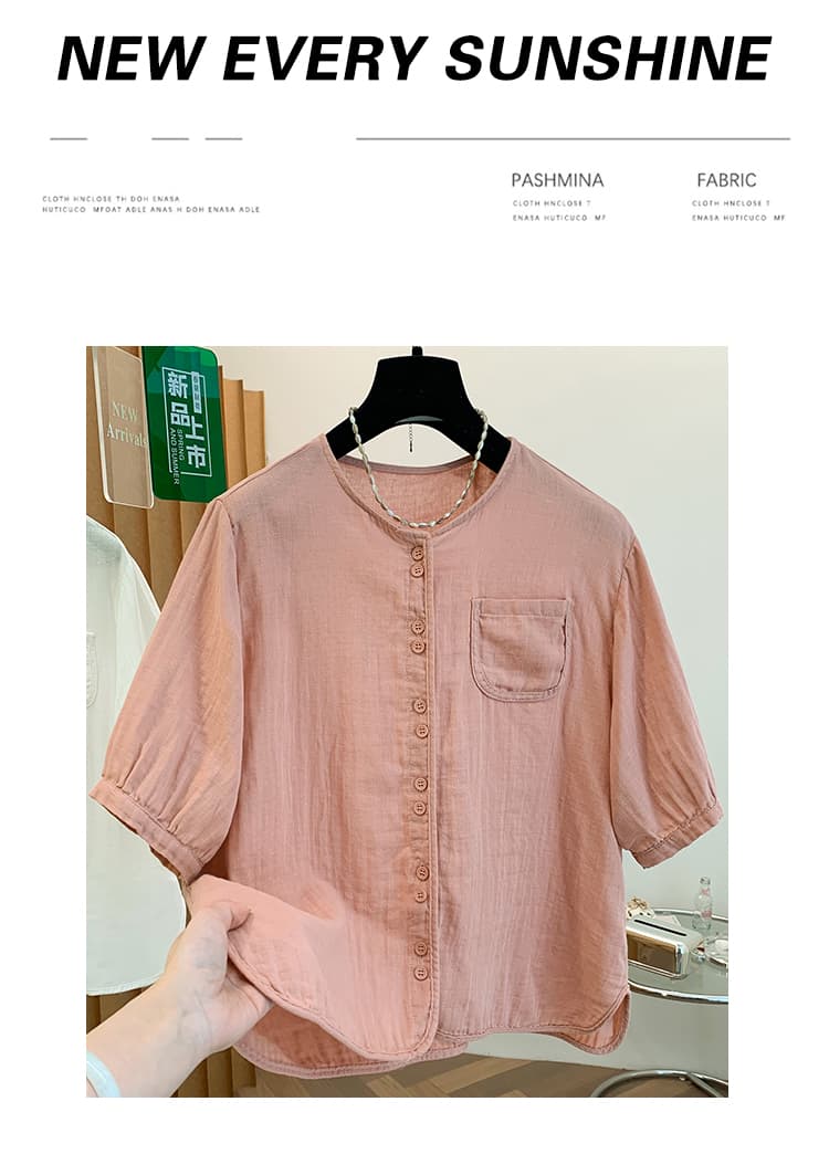실사 있음 선적 여름 이중층 면사 반팔 캐주얼 편안함 다용도 미니멀리즘 단색 맨위 문예 여성 의류 상세 이미지 2