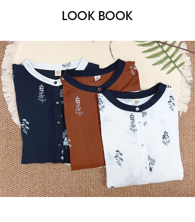 실사 있음 선적 문예 이중층 면사 프린트 5 점 소매 여성 셔츠 여름 루즈핏 슬림해 보이는 패치워크 색상 맨위 상세 이미지 8