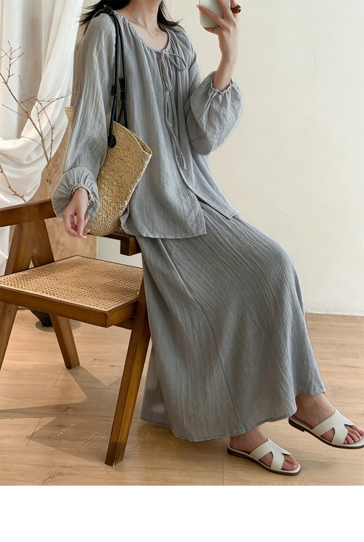 실사 달콤함 부드러운 바람 연령 감소 세트 여성 여름 루즈핏 레이스업 자외선 차단 블라우스 맨위 반신 스커트 있음 안감 상세 이미지 37