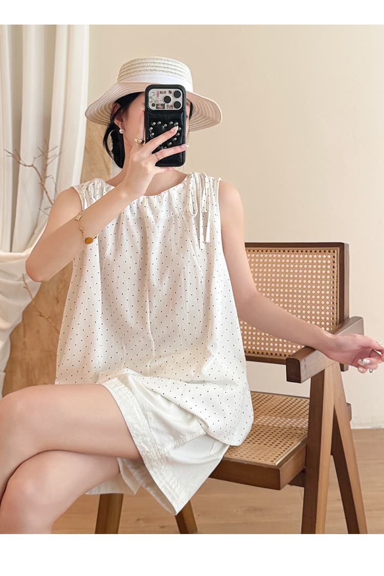 실사 한 부서 도트 무늬 스트랩 라운드 넥 조끼 외부 전기 슬립 빅 사이즈 루즈핏 다용도 느슨함 센스 민소매 맨위 여성 상세 이미지 4