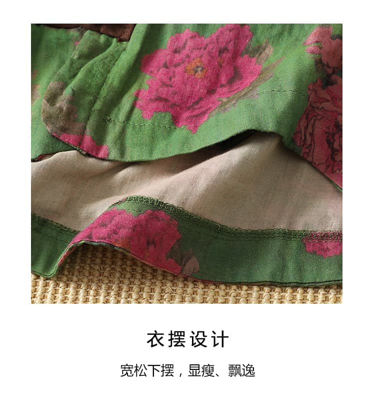 실사 새로운 중식 단추 꽃무늬 반팔 여성 셔츠 여름 새로운 루즈핏 슬림해 보이는 스탠드 칼라 단추 작은 셔츠 상세 이미지 6