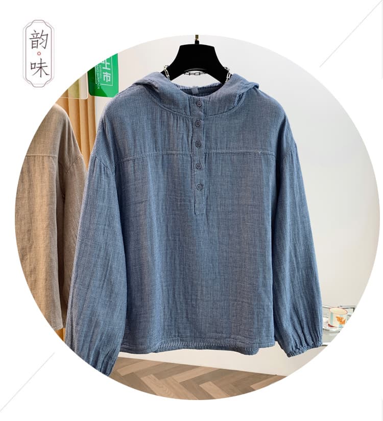 실사 26 년 가을 의상 새로운 패션 루즈핏 캐주얼 다용도 연령 감소 풀오버 긴팔 셔츠 면사 후드 맨위 상세 이미지 2