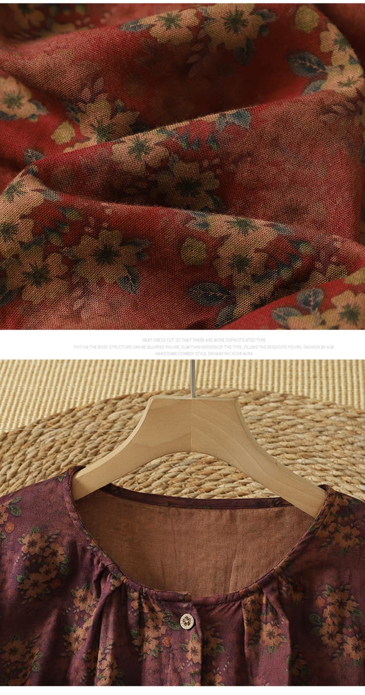 실사 있음 선적 문예 레트로 편안함 이중층 면사 프린트 긴팔 셔츠 루즈핏 라운드 넥 오픈 가디건 맨위 상세 이미지 22