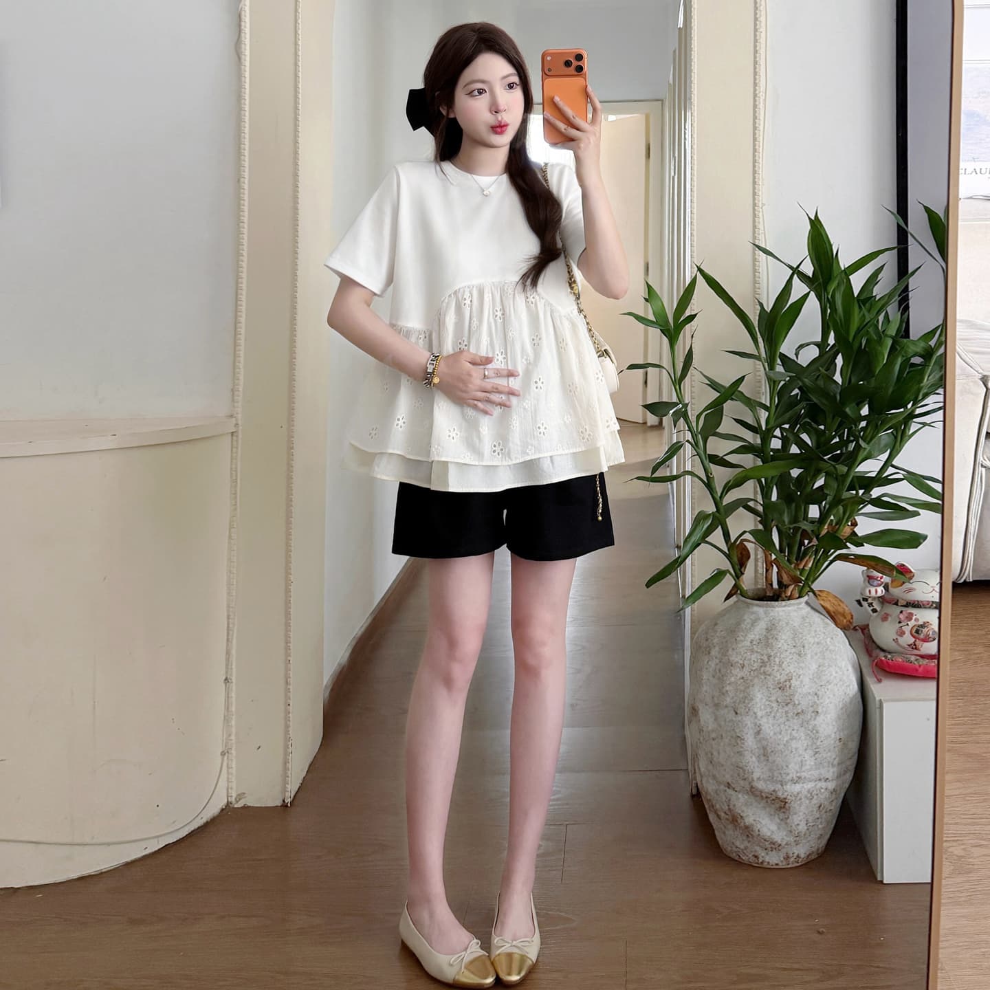 출산 착용 여름 인형 셔츠 단색 색상 떨어지지 않음 색상 이미지 4
