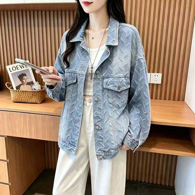 항구 바람 chic 레트로 자카드 디자인 센스 데님 여성 코트 가을 겨울 루즈핏 작은 키 bf 느긋한 바람 재킷 트렌디 상세 이미지 3