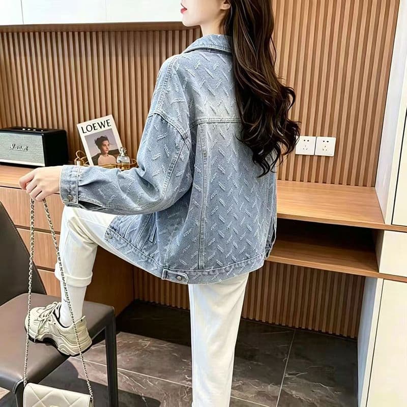 항구 바람 chic 레트로 자카드 디자인 센스 데님 여성 코트 가을 겨울 루즈핏 작은 키 bf 느긋한 바람 재킷 트렌디 상세 이미지 9