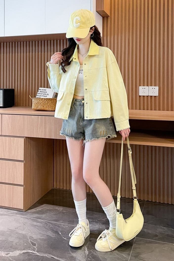 폴로 칼라 쇼트 스타일 작은 키 여성 코트 레이스 레이스 2026 년 가을 데님 재킷 캐주얼 한국 스타일 학원 스타일 이미지 6
