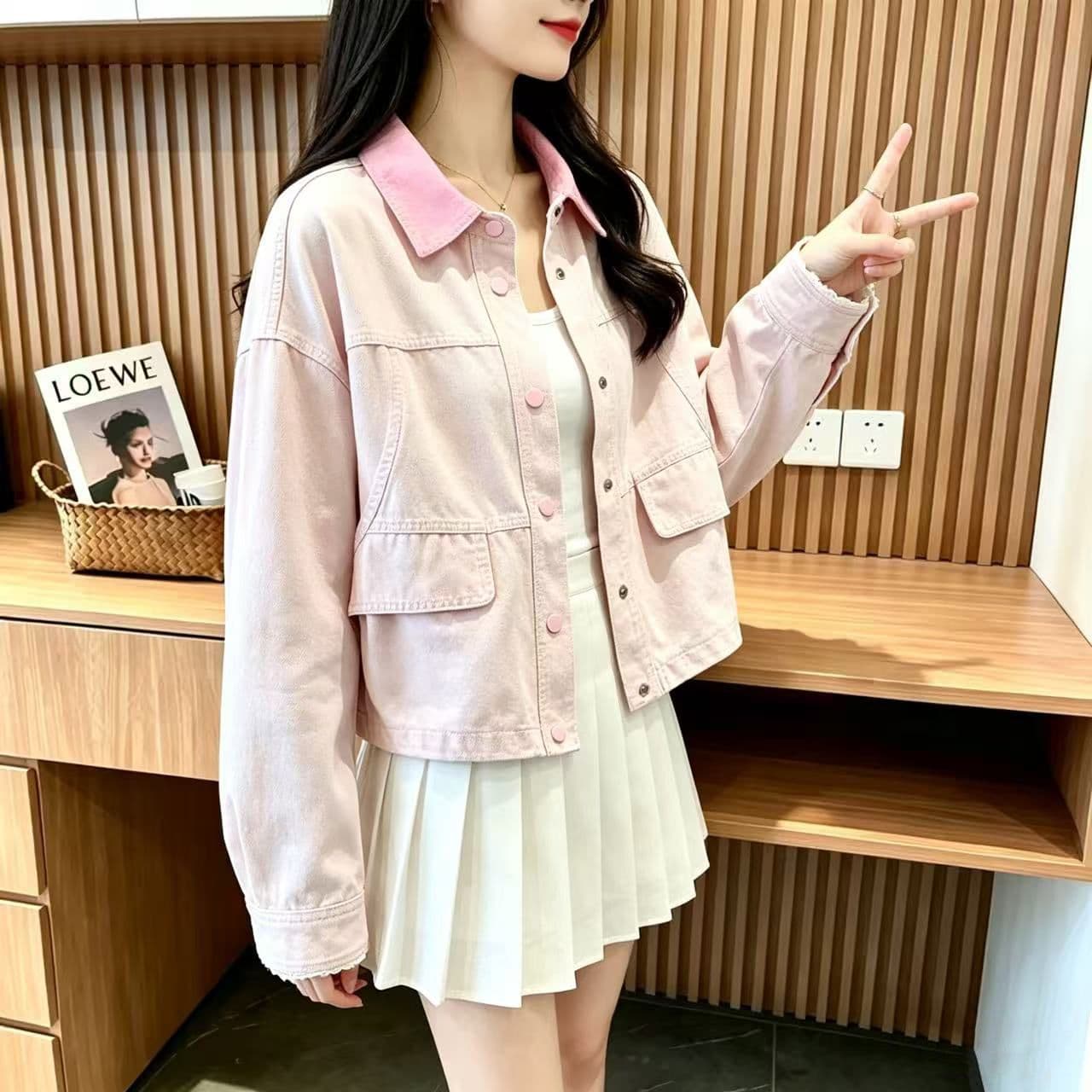 폴로 칼라 쇼트 스타일 작은 키 여성 코트 레이스 레이스 2026 년 가을 데님 재킷 캐주얼 한국 스타일 학원 스타일 상세 이미지 8