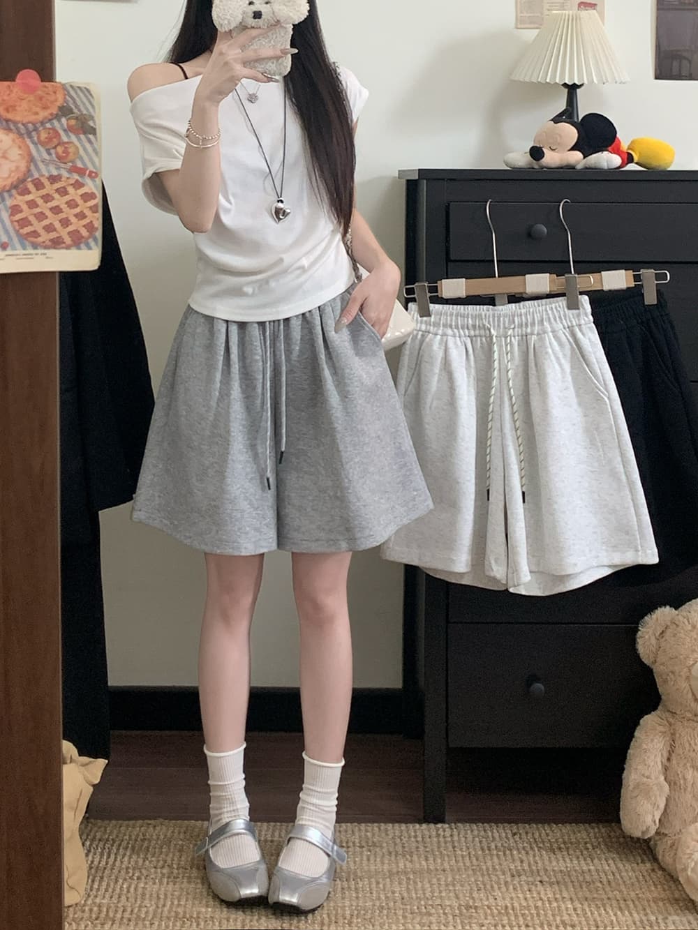 실사 2026 허리밴드 펌프 로프 와이드 레깅스 바지 슬림해 보이는 주머니 단색 반바지 상세 이미지 10