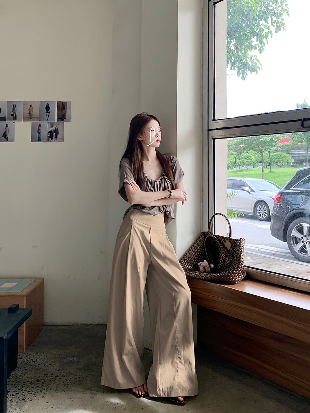 실사 2026 새로운 개성 디자인 센스 와이드 레깅스 바지 도루 센스 루즈핏 캐주얼 바지 상세 이미지 35