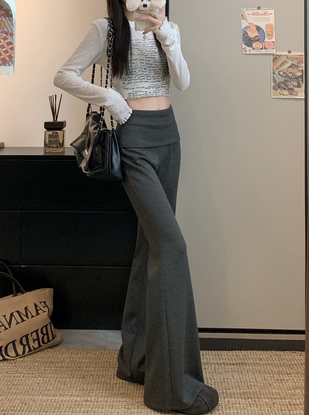 실사 2026 새로운 개성 부츠컷 바지 하이웨이스트 웨이 바지 와이드 레그 팬츠 플레어 바지 상세 이미지 5
