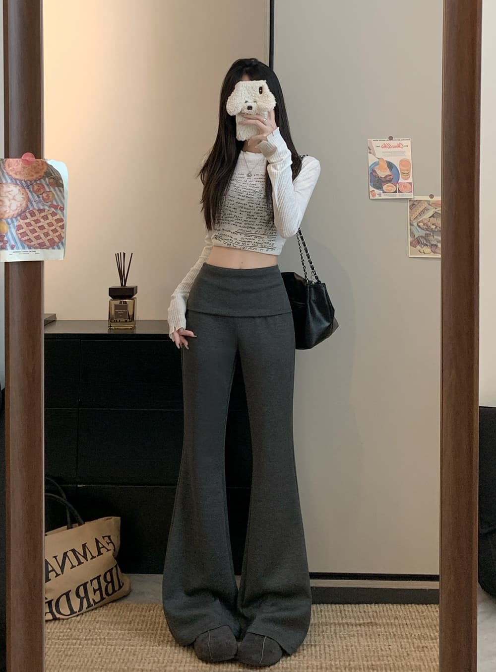 실사 2026 새로운 개성 부츠컷 바지 하이웨이스트 웨이 바지 와이드 레그 팬츠 플레어 바지 상세 이미지 7
