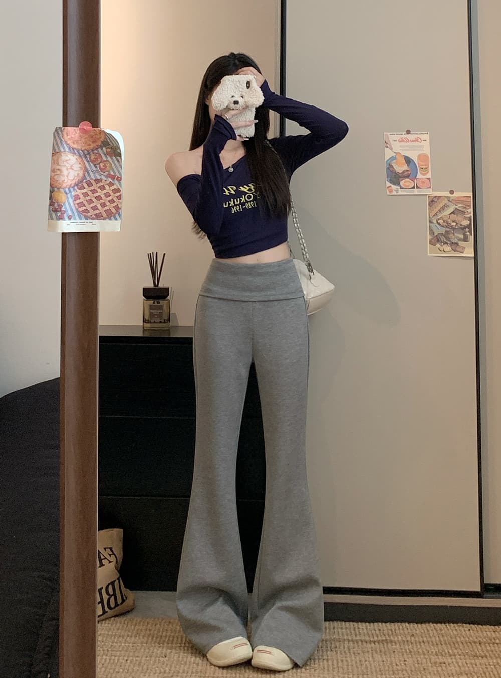 실사 2026 새로운 개성 부츠컷 바지 하이웨이스트 웨이 바지 와이드 레그 팬츠 플레어 바지 상세 이미지 11