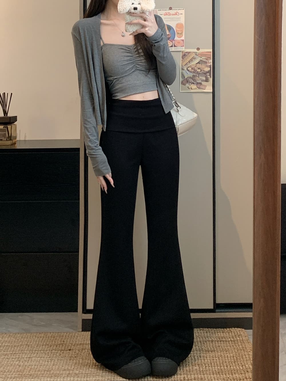 실사 2026 새로운 개성 부츠컷 바지 하이웨이스트 웨이 바지 와이드 레그 팬츠 플레어 바지 상세 이미지 15