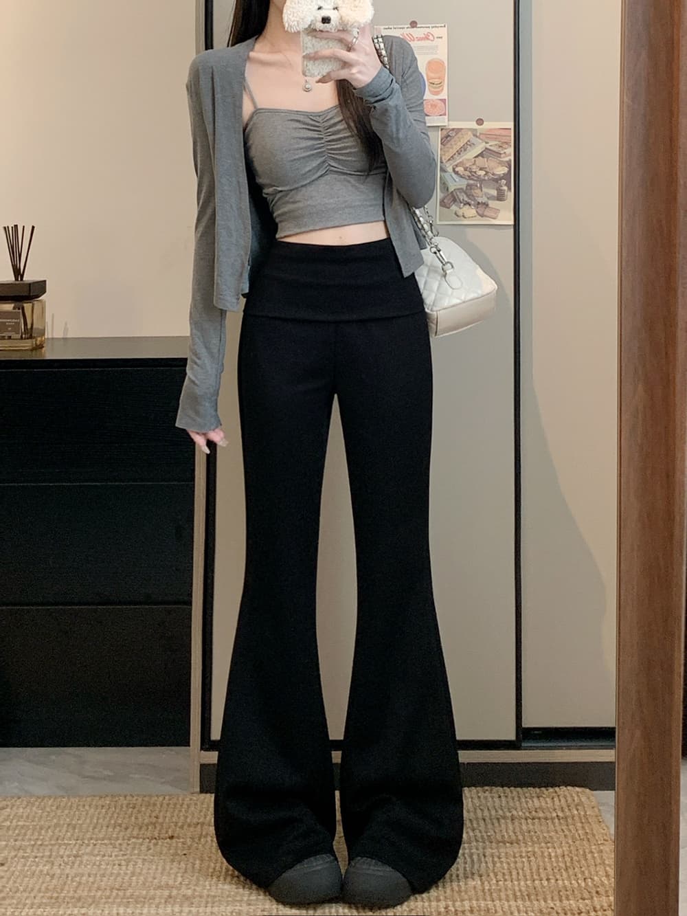 실사 2026 새로운 개성 부츠컷 바지 하이웨이스트 웨이 바지 와이드 레그 팬츠 플레어 바지 상세 이미지 20