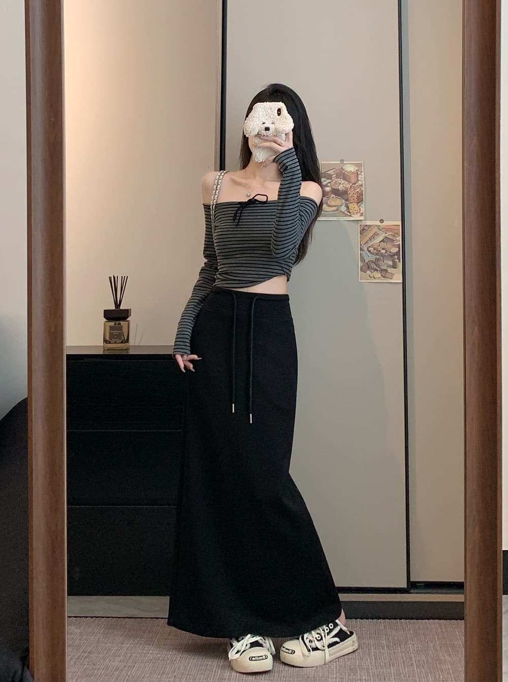 정가 실사 반신 스커트 여성 2026 캐주얼 다용도 슬림해 보이는 이후 트임 스트레이트 중간 길이 스커트 있음 주머니 상세 이미지 19