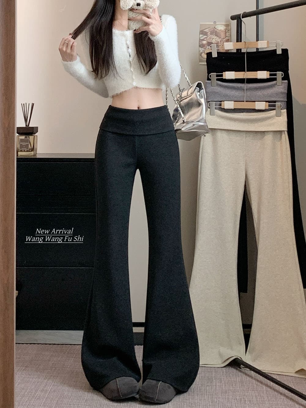 정가 실사 2026 새로운 개성 부츠컷 바지 하이웨이스트 웨이 바지 와이드 레그 팬츠 플레어 바지 상세 이미지 12