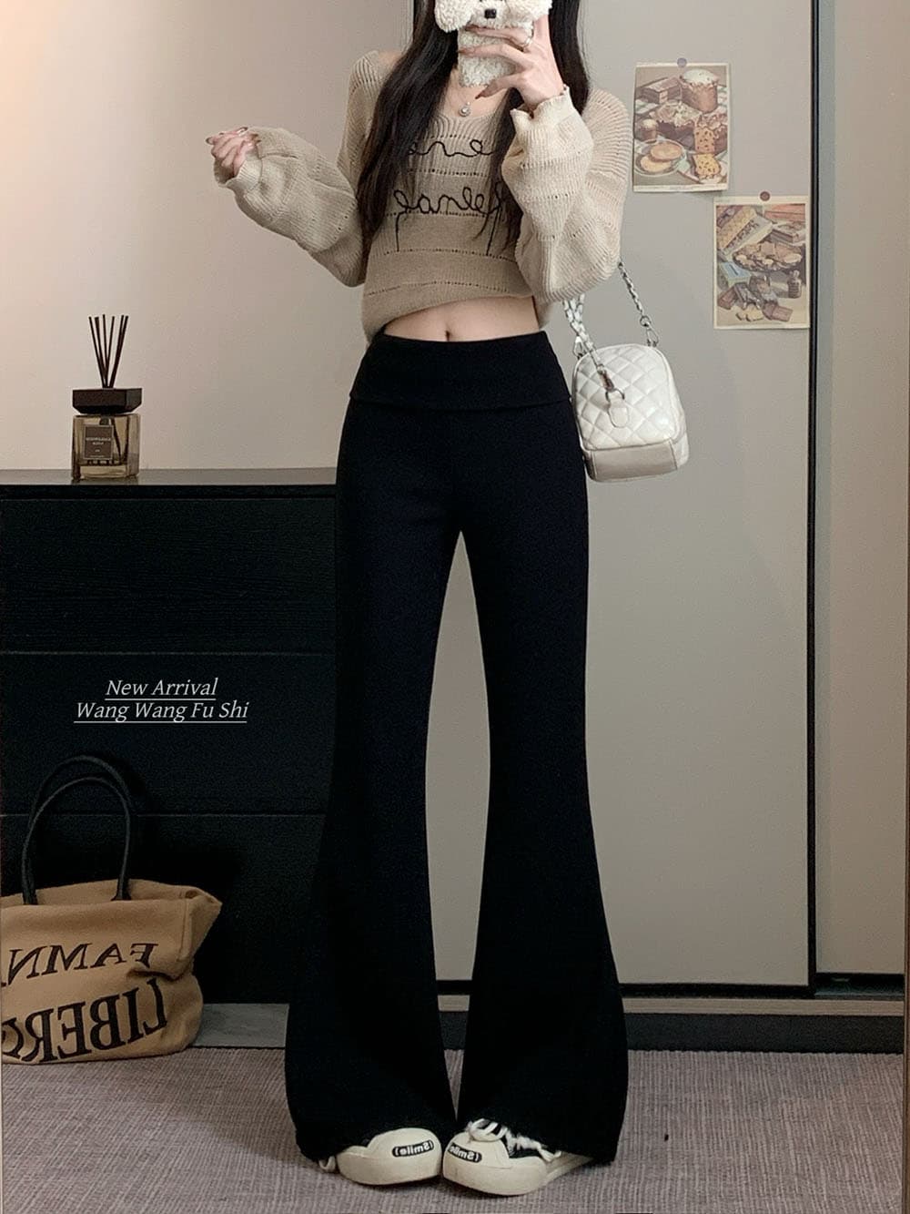 정가 실사 2026 새로운 개성 부츠컷 바지 하이웨이스트 웨이 바지 와이드 레그 팬츠 플레어 바지 상세 이미지 30