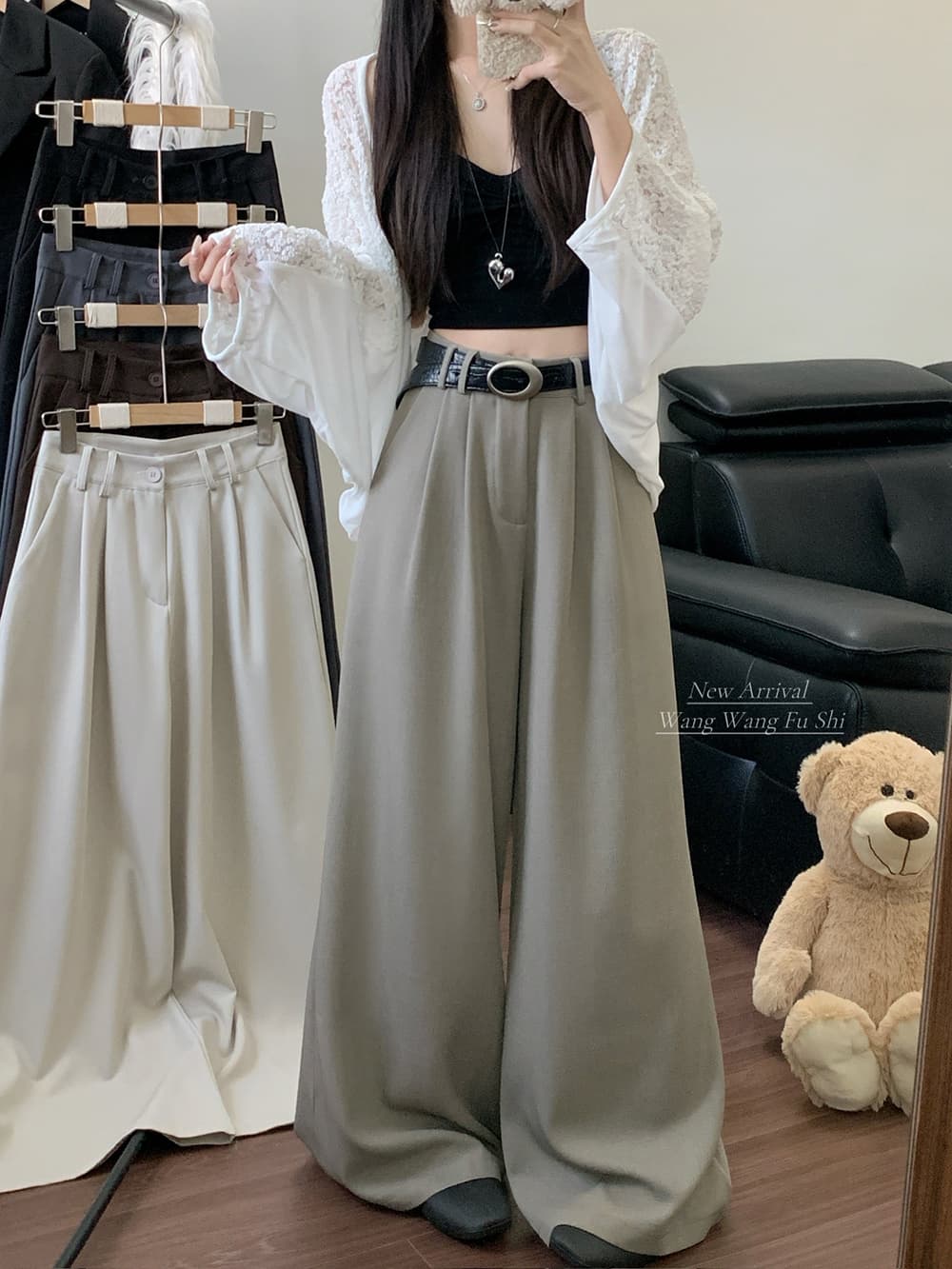 정가 실사 2026 새로운 와이드 레깅스 바지 도루 센스 루즈핏 캐주얼 바지 바닥 청소 정장 바지 상세 이미지 2