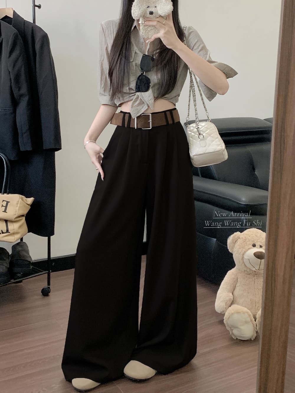 정가 실사 2026 새로운 와이드 레깅스 바지 도루 센스 루즈핏 캐주얼 바지 바닥 청소 정장 바지 상세 이미지 18