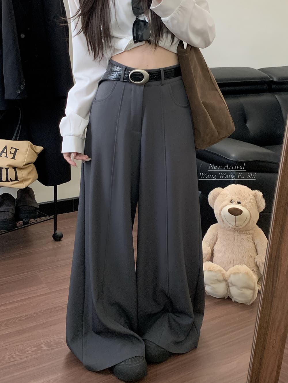 정가 실사 2026 새로운 와이드 레깅스 바지 도루 센스 루즈핏 캐주얼 바지 바닥 청소 정장 바지 상세 이미지 15