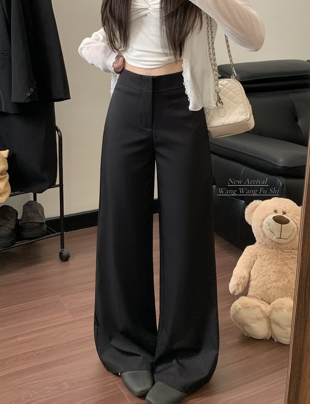실사 2026 새로운 와이드 레깅스 바지 하이웨이스트 도루 센스 루즈핏 캐주얼 바닥 청소 정장 바지 상세 이미지 9