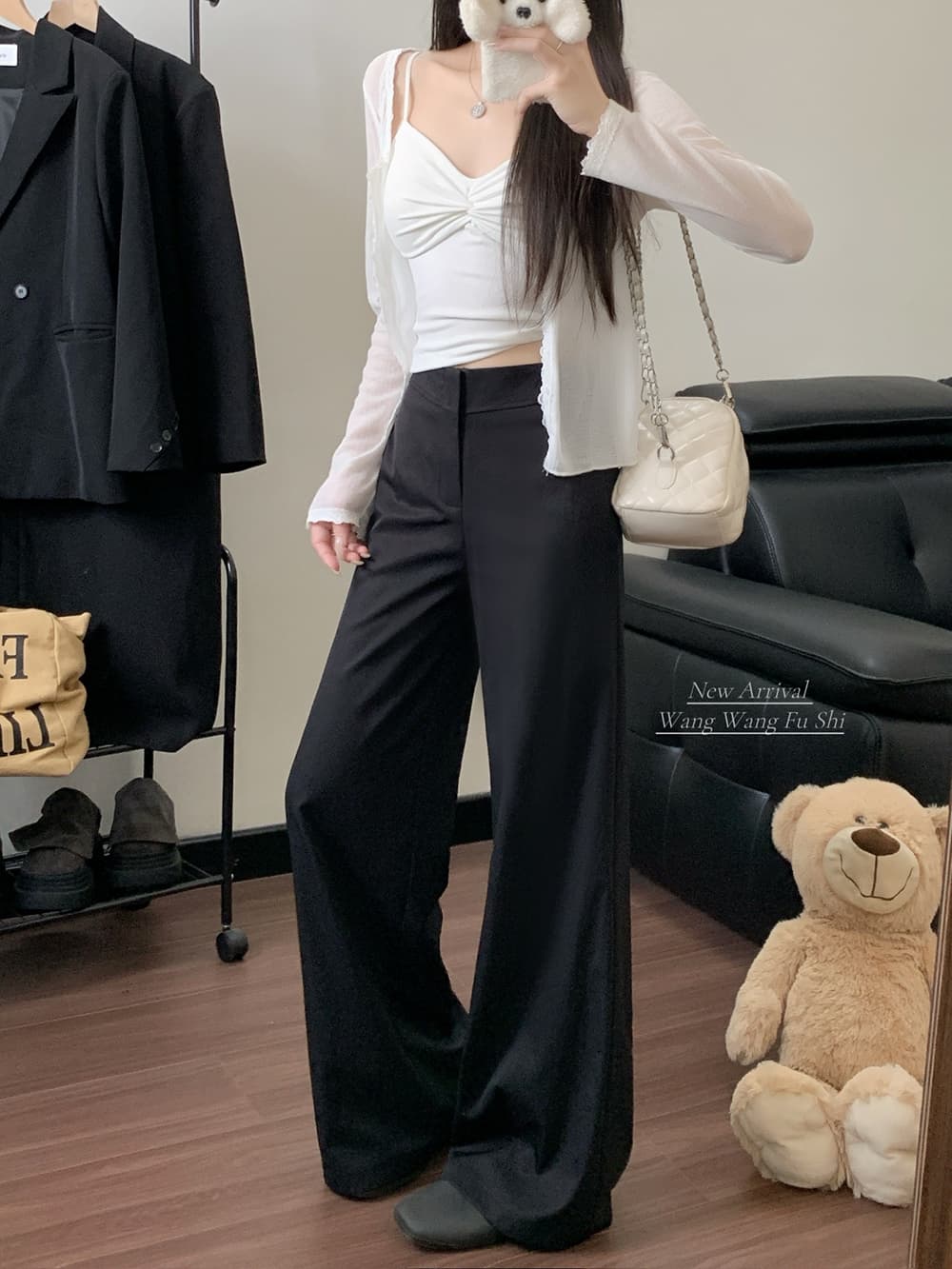 실사 2026 새로운 와이드 레깅스 바지 하이웨이스트 도루 센스 루즈핏 캐주얼 바닥 청소 정장 바지 상세 이미지 11