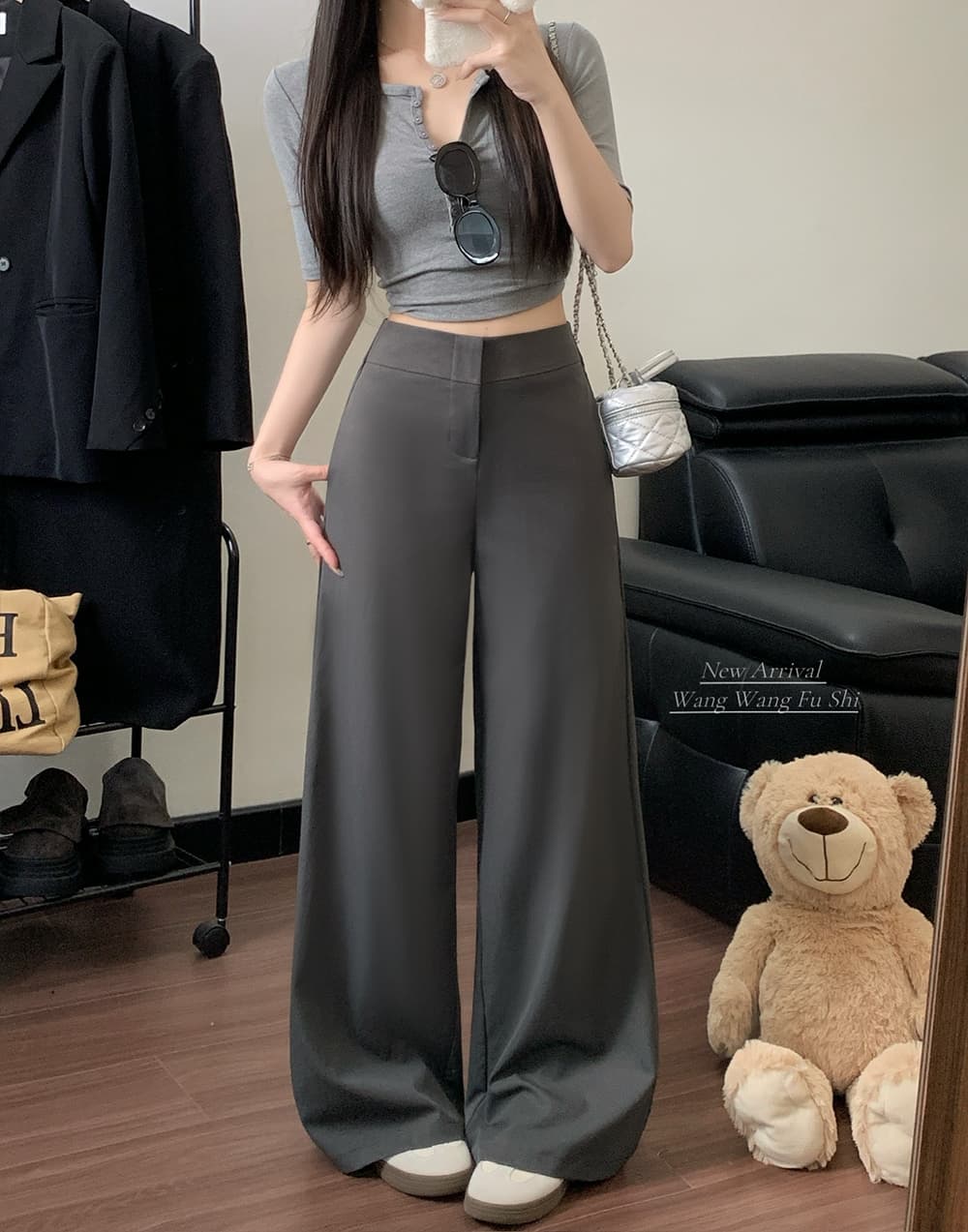 실사 2026 새로운 와이드 레깅스 바지 하이웨이스트 도루 센스 루즈핏 캐주얼 바닥 청소 정장 바지 상세 이미지 15
