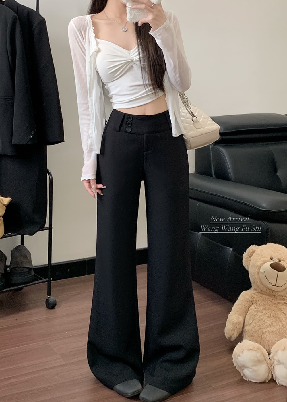 실사 2026 새로운 캐주얼 바지 디자인 센스 정장 바지 여성 하이웨이스트 슬림해 보이는 루즈핏 바지 상세 이미지 9