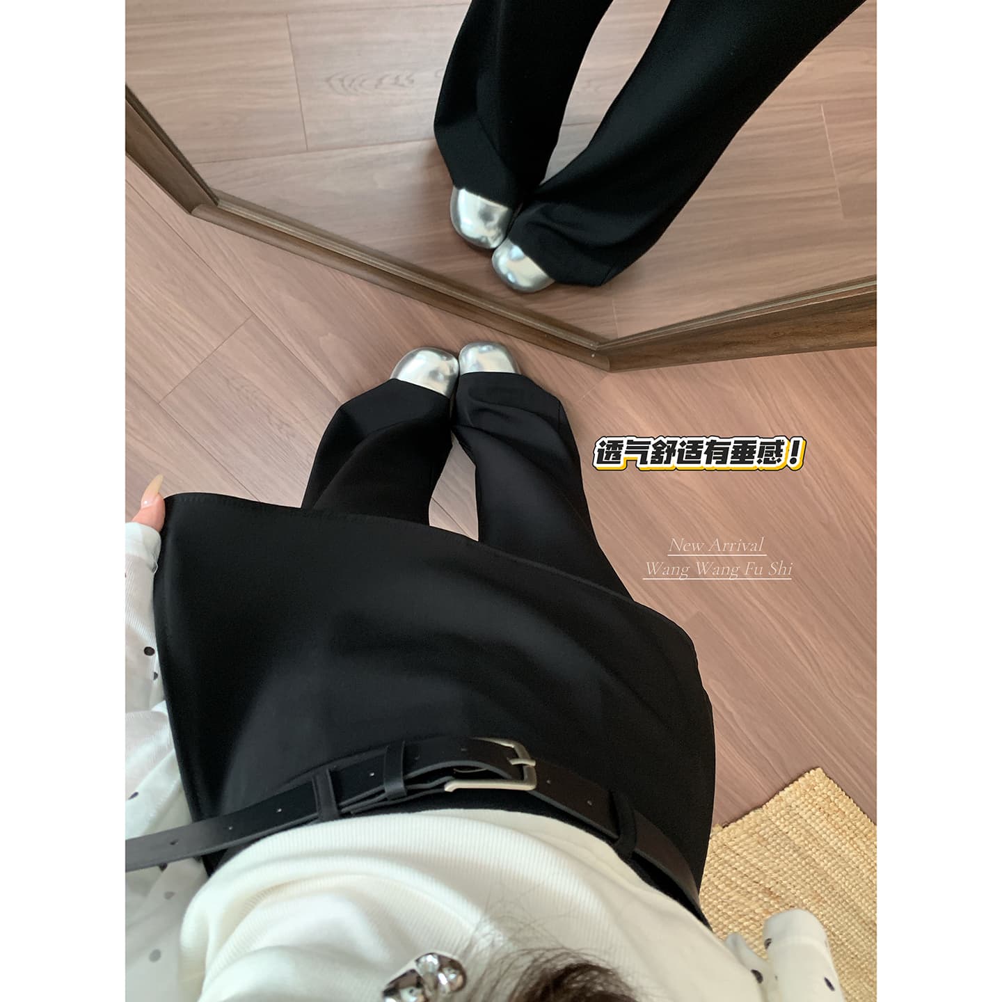 실사 2026 새로운 느긋한 바람 지퍼 와이드 레그 팬츠 캐주얼 루즈핏 페이크 레이어드 스트레이트 팬츠 여성 이미지 5