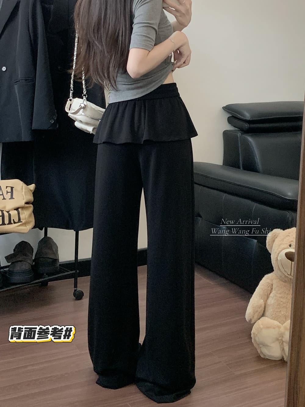 실사 큐프라 원단 새로운 느긋한 바람 와이드 레그 팬츠 캐주얼 루즈핏 페이크 레이어드 스트레이트 팬츠 여성 상세 이미지 21