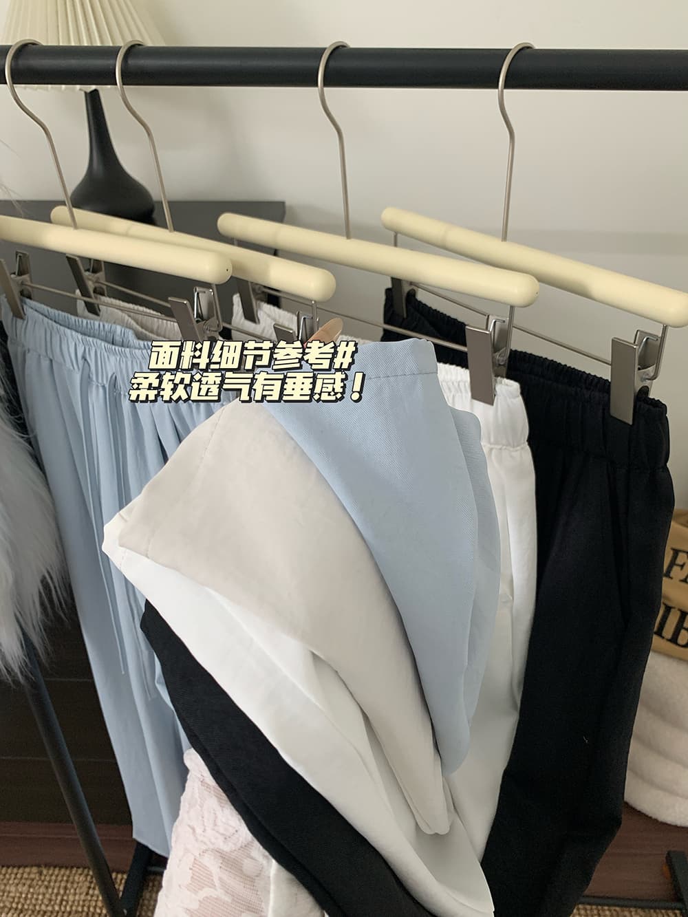 실사 2026 새로운 허리밴드 슬림해 보이는 캐주얼 바지 여성 루즈핏 와이드 레그 팬츠 상세 이미지 3