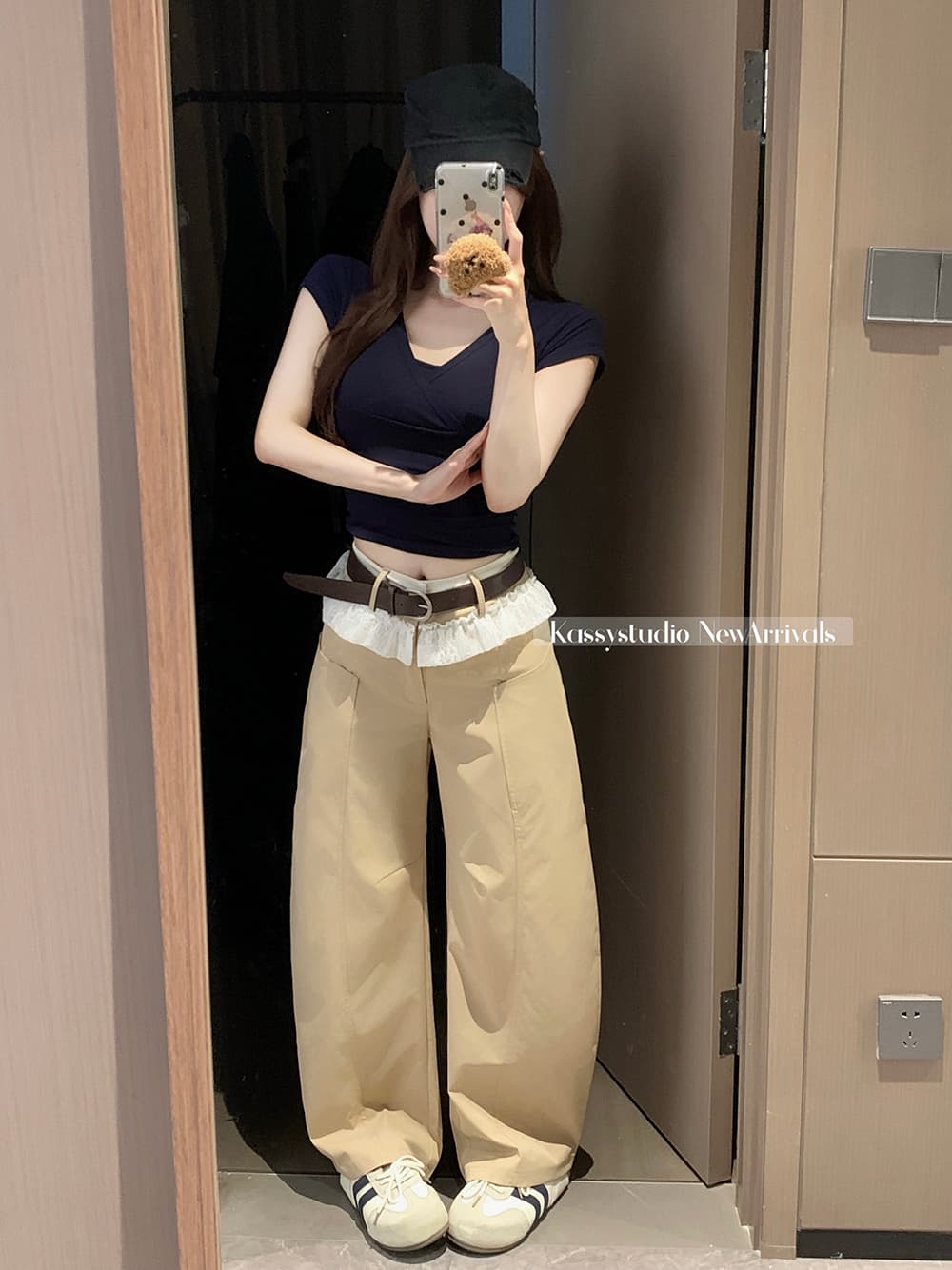 실사 2026 여름 새로운 개성 레이스 조각 워크웨어 팬츠 주머니 스트레이트 캐주얼 바지 여성 상세 이미지 5