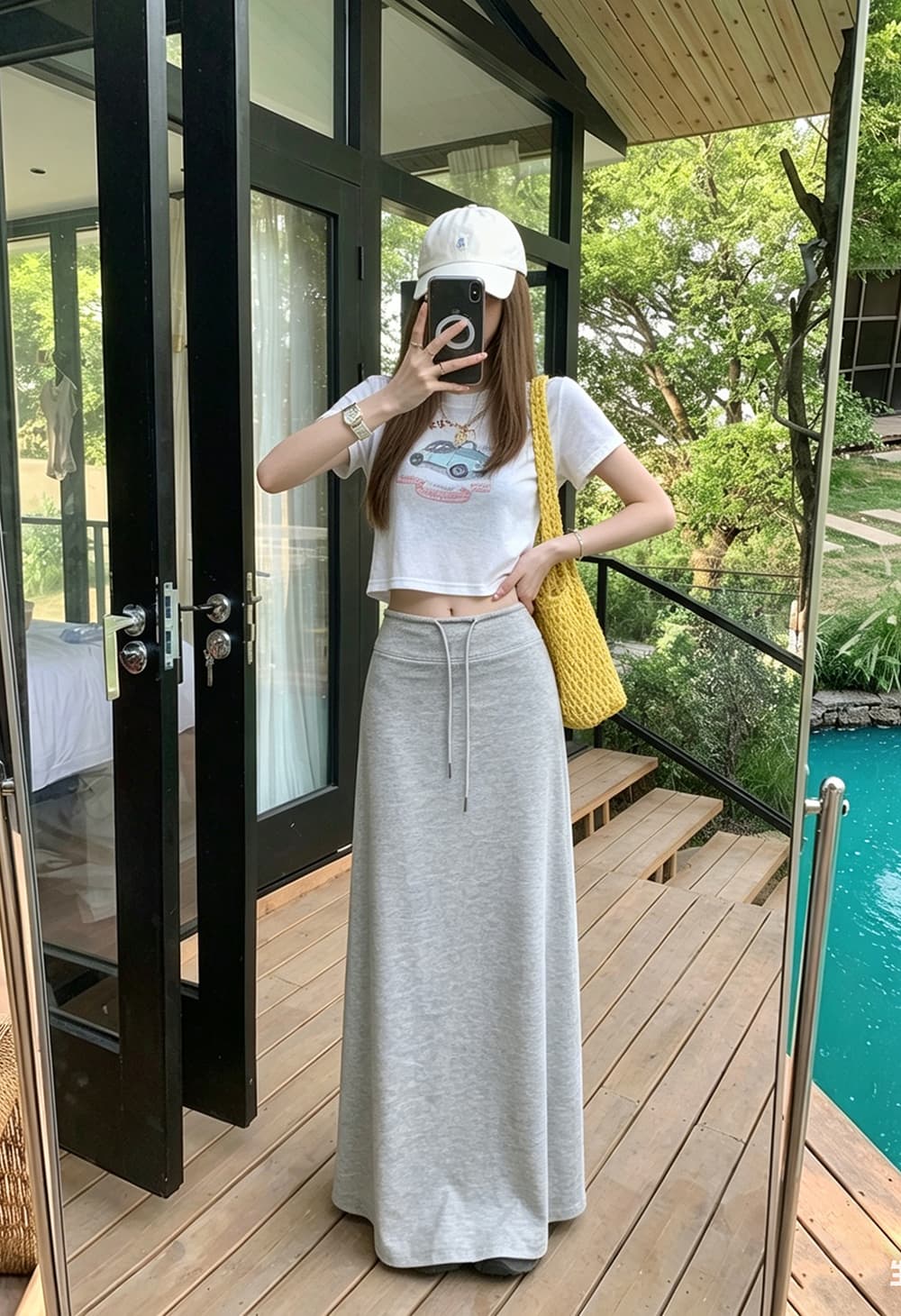 실사 2026 여름 새로운 빈 가스 층 얇은 스타일 여성 레저 다용도 슬림해 보이는 이후 트임 치마 상세 이미지 11