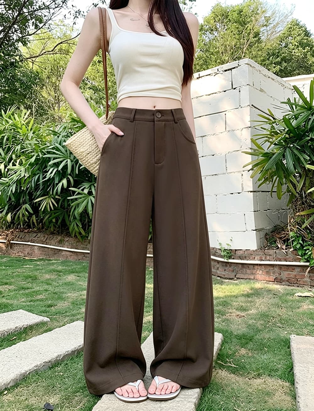 실사 2026 새로운 와이드 레깅스 바지 도루 센스 루즈핏 캐주얼 바지 바닥 청소 정장 바지 상세 이미지 21